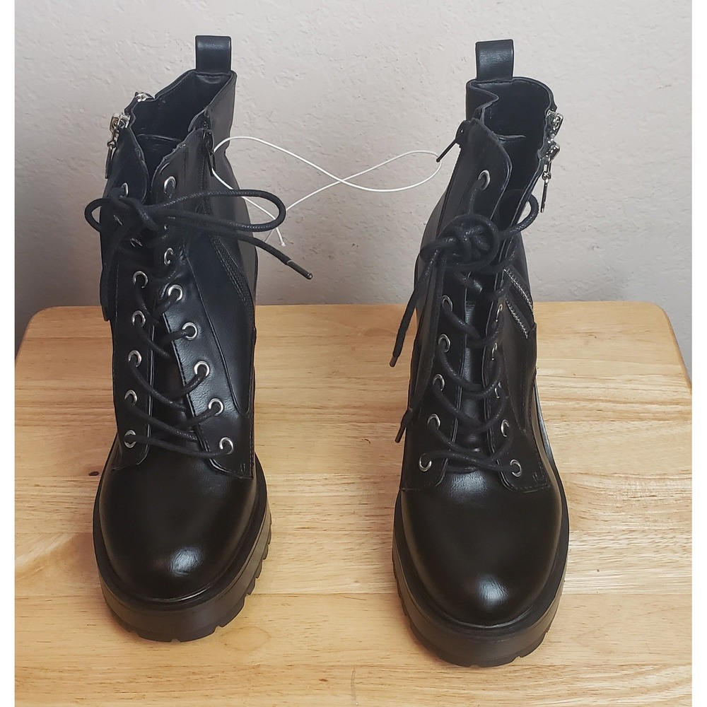 GBG Los Angeles Black Platform Combat Boots Chunky Block Heel Womens 9.5M - Picture 2 of 11